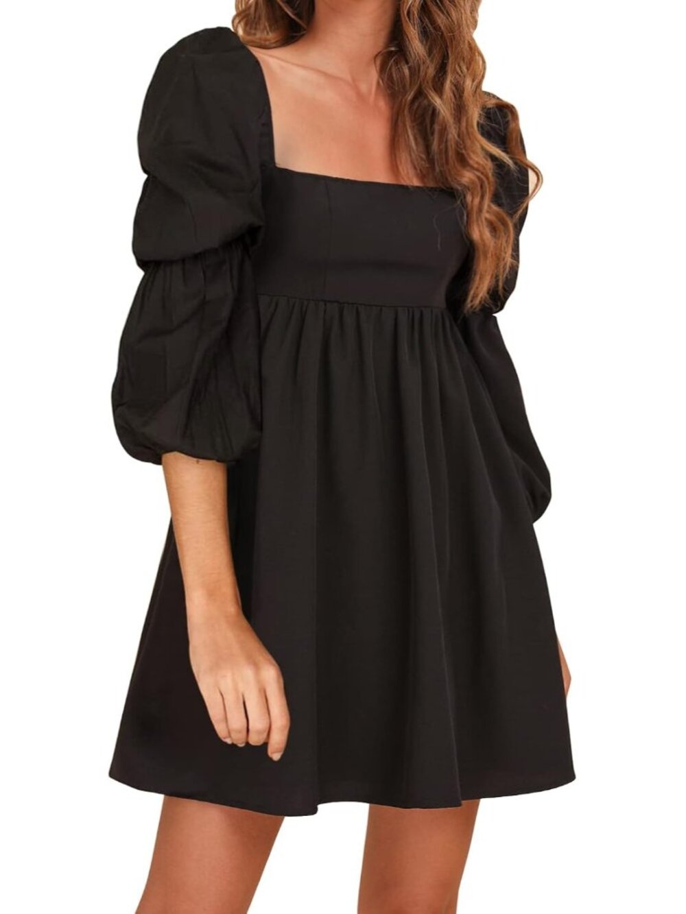 Womens 2026 Square Neck Dress Long Puff Sleeve A-Line Casual Short Mini Dresses